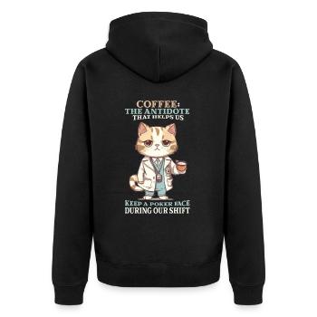 Coffee The Antidote Cat Doctor Funny Caffeine Love - Unisex Premium Bio Zip Hoodie - Schwarz - Hinten - Nico (187cm)