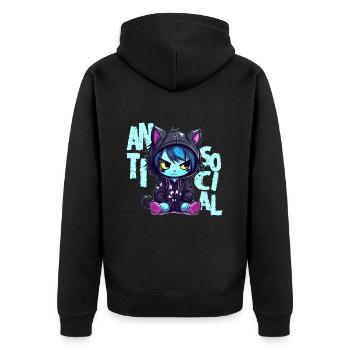 Kawaii Antisocial Emo Cat Pastel Goth Menhera Anim - Unisex Premium Bio Zip Hoodie - Schwarz - Hinten - Nico (187cm)