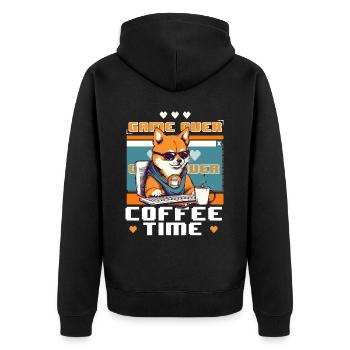 Game Over Coffee Time Funny Gamer Shiba Inu Gaming - Unisex Premium Bio Zip Hoodie - Schwarz - Hinten - Nico (187cm)