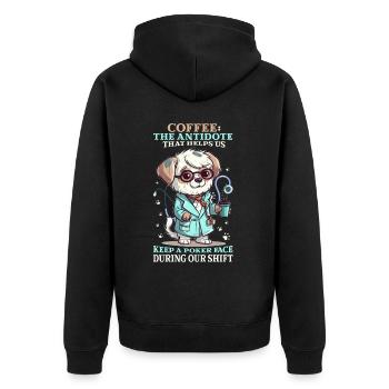 Coffee The Antidote Dog Doctor Funny Coffeeholic Q - Unisex Premium Bio Zip Hoodie - Schwarz - Hinten - Nico (187cm)