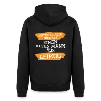 Leipzig alter Mann Stadt Leipziger - Unisex Premium Bio Zip Hoodie - Schwarz - Hinten - Nico (187cm)