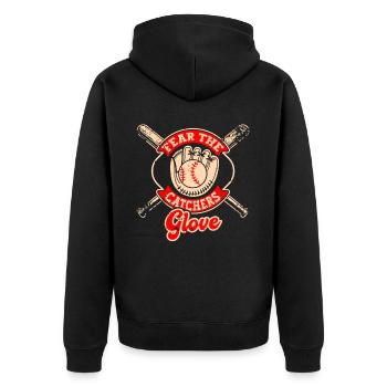 Baseballfänger Baseballspieler Pitcher - Unisex Premium Bio Zip Hoodie - Schwarz - Hinten - Nico (187cm)
