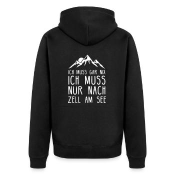 Zell am See I Skigebiet in Österreich für - Unisex Premium Bio Zip Hoodie - Schwarz - Hinten - Nico (187cm)