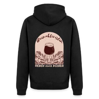 "Weinaktivistin Heben statt Kleben" - witziges - Unisex Premium Bio Zip Hoodie - Schwarz - Hinten - Nico (187cm)