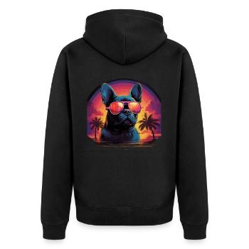 80s 90s Synthwave French Bulldog - Unisex Premium Organic Zip Hoodie - black - Back - Nico (187cm)