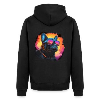 80s 90s Synthwave French Bulldog - Unisex Premium Organic Zip Hoodie - black - Back - Nico (187cm)