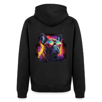 80s 90s Synthwave French Bulldog - Unisex Premium Organic Zip Hoodie - black - Back - Nico (187cm)