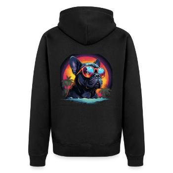 80s 90s Synthwave French Bulldog - Unisex Premium Organic Zip Hoodie - black - Back - Nico (187cm)