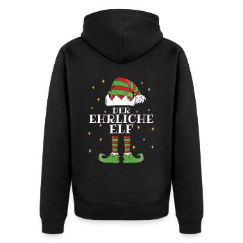 Der Ehrliche Elf - Familien Weihnachtsoutfit - Unisex Premium Bio Zip Hoodie - Schwarz - Hinten - Nico (187cm)