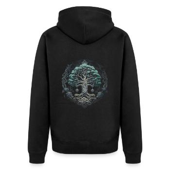 Baum des Lebens Yggdrasil Wikinger Midgard Thor - Unisex Premium Bio Zip Hoodie - Schwarz - Hinten - Nico (187cm)
