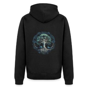 Baum des Lebens Yggdrasil Wikinger Midgard Thor - Unisex Premium Bio Zip Hoodie - Schwarz - Hinten - Nico (187cm)