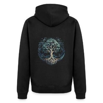 Baum des Lebens Yggdrasil Wikinger Midgard Thor - Unisex Premium Bio Zip Hoodie - Schwarz - Hinten - Nico (187cm)
