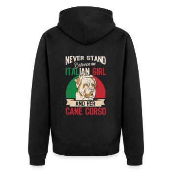 Une Italienne et son Corso de canne - Veste à capuche bio Premium Unisexe - noir - Dos - Nico (187cm)