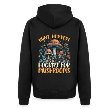 Mushroom Foraging Mycology Fungi Morel Hunting - Unisex Premium Organic Zip Hoodie - black - Back - Nico (187cm)