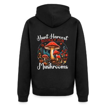 Pilzsuche Mykologie Pilze Morcheljagd - Unisex Premium Bio Zip Hoodie - Schwarz - Hinten - Nico (187cm)