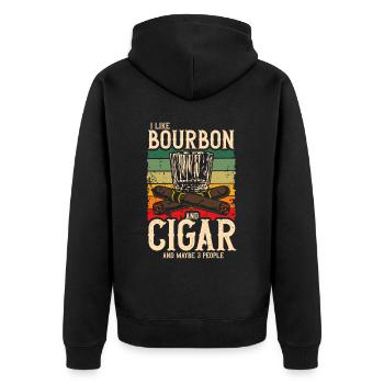 Bourbon Cigars Whisky Cigars Lounge Lovers - Unisex Premium Organic Zip Hoodie - black - Back - Nico (187cm)