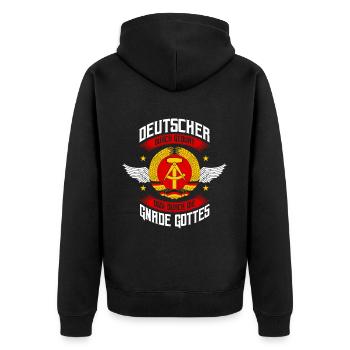 Deutscher Durch Geburt Ossi Durch Die Gnade Gottes - Unisex Premium Bio Zip Hoodie - Schwarz - Hinten - Nico (187cm)