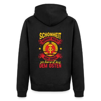 Schönheit Kommt Aus Dem Osten - Unisex Premium Bio Zip Hoodie - Schwarz - Hinten - Nico (187cm)