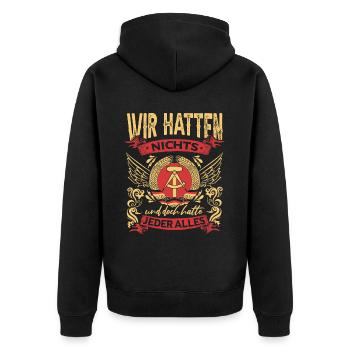 DDR Osten Heimat - Unisex Premium Bio Zip Hoodie - Schwarz - Hinten - Nico (187cm)