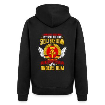 Ostossi Heimat Ostalgie Osten - Unisex Premium Bio Zip Hoodie - Schwarz - Hinten - Nico (187cm)
