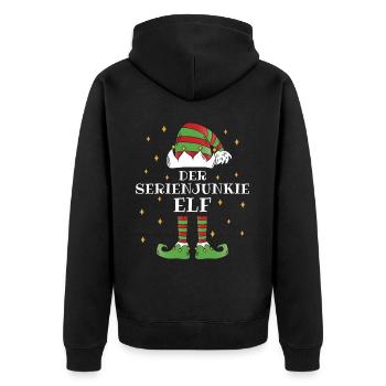 Der Serienjunkie Elf - Familien Weihnachtsoutfit - Unisex Premium Bio Zip Hoodie - Schwarz - Hinten - Nico (187cm)