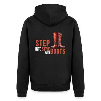 Step Into Style With Boots Knee High Shoes Funny Q - Unisex Premium Bio Zip Hoodie - Schwarz - Hinten - Nico (187cm)