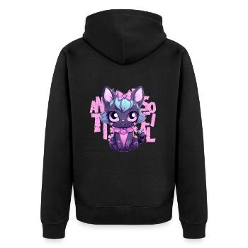 Kawaii Pastel Goth Cat Antisocial Introvert Japane - Unisex Premium Bio Zip Hoodie - Schwarz - Hinten - Nico (187cm)