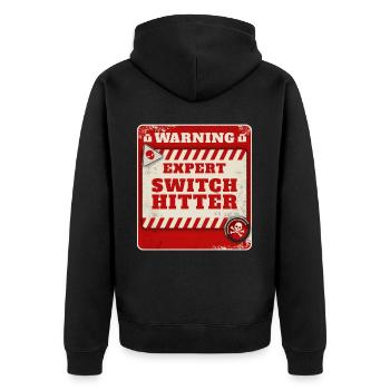 Warning Expert Switch Hitter Funny Networking IT T - Unisex Premium Bio Zip Hoodie - Schwarz - Hinten - Nico (187cm)