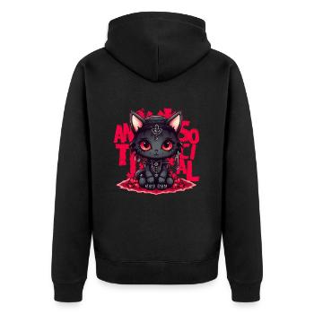Kawaii Anime Gothic Cat Antisocial Introvert Menhe - Unisex Premium Bio Zip Hoodie - Schwarz - Hinten - Nico (187cm)