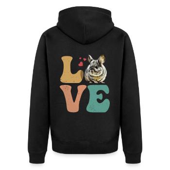 Chinchilla-Besitzer LOVE - Unisex Premium Bio Zip Hoodie - Schwarz - Hinten - Nico (187cm)