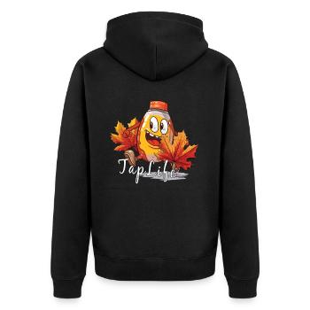 TAPFLIFE - Ahornbaum -Klopfen - Zucker- Und - Unisex Premium Bio Zip Hoodie - Schwarz - Hinten - Nico (187cm)