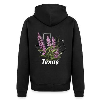 Texas Flagge Mit Floralem Frühling Texas - Unisex Premium Bio Zip Hoodie - Schwarz - Hinten - Nico (187cm)