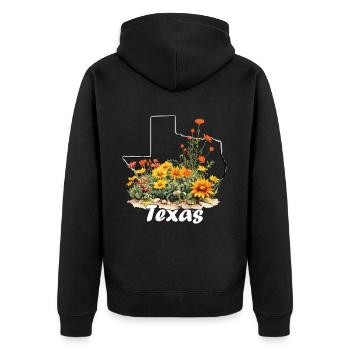 Texas Flagge Mit Floralem Frühling Texas - Unisex Premium Bio Zip Hoodie - Schwarz - Hinten - Nico (187cm)