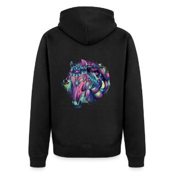 Kunstwerk Pferd Festival EDM Kunst - Unisex Premium Bio Zip Hoodie - Schwarz - Hinten - Nico (187cm)