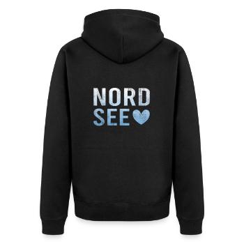 Nordsee - Unisex Premium Bio Zip Hoodie - Schwarz - Hinten - Nico (187cm)