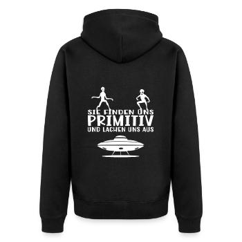 Aliens - lustige Sprüche über Außerirdische - Unisex Premium Bio Zip Hoodie - Schwarz - Hinten - Nico (187cm)