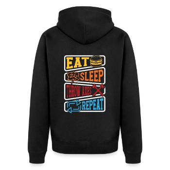 Target Sports Eat Sleep Throw Axes Shooting Sports - Unisex Premium Organic Zip Hoodie - black - Back - Nico (187cm)