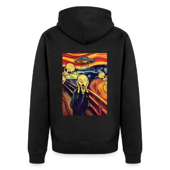 The Scream Edvard Munch Alien UFO Painting - Unisex Premium Organic Zip Hoodie - black - Back - Nico (187cm)