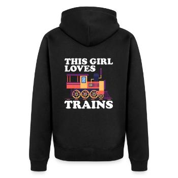 Dieses Mädchen liebt Züge - Unisex Premium Bio Zip Hoodie - Schwarz - Hinten - Nico (187cm)