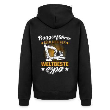 Opa Baggerführer - Unisex Premium Bio Zip Hoodie - Schwarz - Hinten - Nico (187cm)