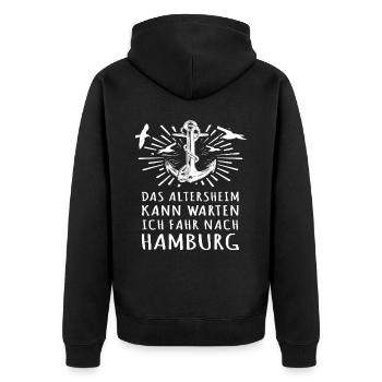 Hamburg - Unisex Premium Bio Zip Hoodie - Schwarz - Hinten - Nico (187cm)