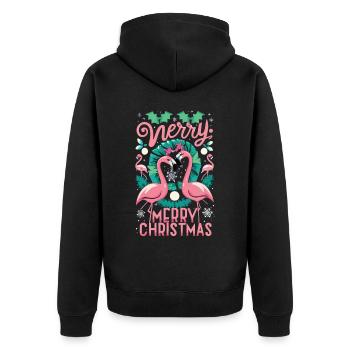Flamingo at Christmas Time - Unforgettable Celebration - Unisex Premium Organic Zip Hoodie - black - Back - Nico (187cm)