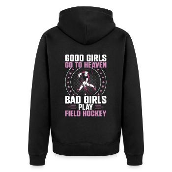 Hockey sur gazon Les bonnes filles vont à - Veste à capuche bio Premium Unisexe - noir - Dos - Nico (187cm)