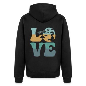 Drohne Pilot Quadcopter RC Biker LOVE - Unisex Premium Bio Zip Hoodie - Schwarz - Hinten - Nico (187cm)