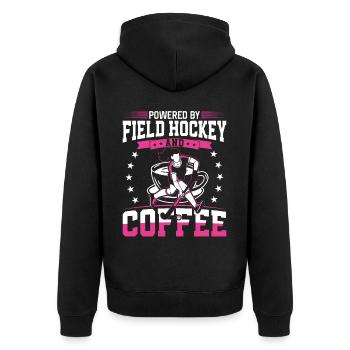 Field Hockey Coffee Powered By - Unisex Premium Bio Zip Hoodie - Schwarz - Hinten - Nico (187cm)