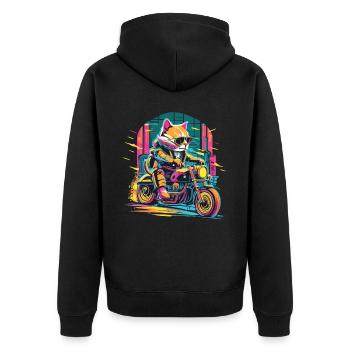 Ride with Paws - Katzenpower auf dem Bike - Unisex Premium Bio Zip Hoodie - Schwarz - Hinten - Nico (187cm)