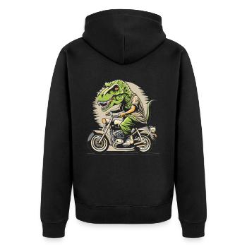T-Rex rides a motorcycle - Unisex Premium Organic Zip Hoodie - black - Back - Nico (187cm)