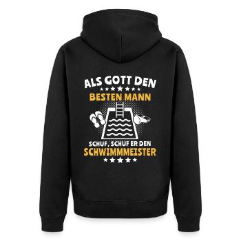 Bademeister Schwimmmeister - Unisex Premium Bio Zip Hoodie - Schwarz - Hinten - Nico (187cm)