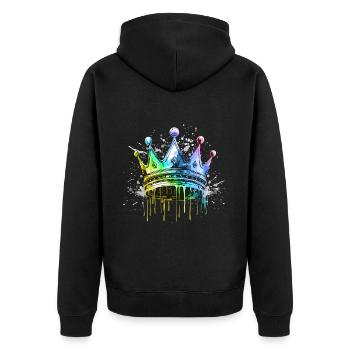 Krone Symbol Bunt König - Unisex Premium Bio Zip Hoodie - Schwarz - Hinten - Nico (187cm)