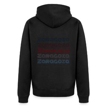 Vintage Spain Stadt - Retro Zaragoza - Unisex Premium Bio Zip Hoodie - Schwarz - Hinten - Nico (187cm)